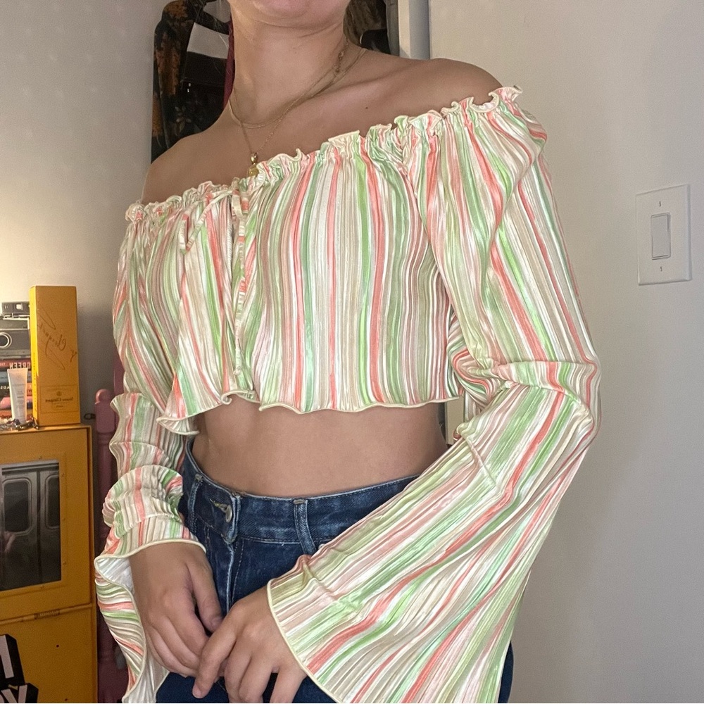 URBAN OUTFITTERS SILK OFF THE SHOULDER TOP